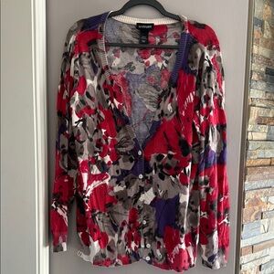 Lane  Bryant Women's Floral Cardigan Sweater - Red and Purple